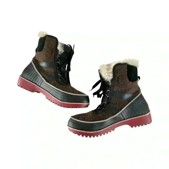 Sorel Women's Brown Tivoli Herringbone Lace Up Ankle Snow Boot Size 6.5 - Picture 4 of 6